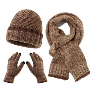 Men Winter Knitted Beanie Hat Scarf And Touchscreen Gloves Set Warm Fleece Lined Thick Acrylic Outdoor Cold Weather
