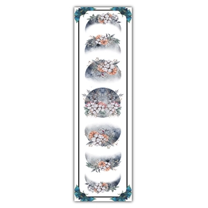 Vertical wall scroll detail featuring moon phases and botanical watercolor illustrations