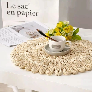 Handgefertigte Gewebte Maisschalen Tischsets Runde Hitzebeständige Esstischmatten Naturfaser Untersetzer Nordic Stil