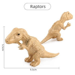 Detailed view of two golden raptor dinosaur models with realistic skin textures