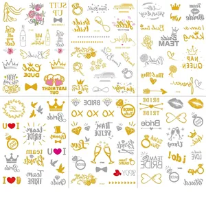 Metallic Gold Silver Temporary Tattoo Stickers Waterproof Team Bride For Bachelorette Party Wedding Bridal Shower