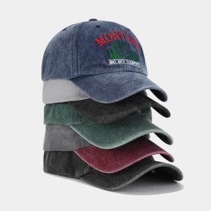 Vintage Washed Cotton Baseball Cap Montana Mountain Letter Embroidery Distressed Retro Outdoor Adjustable Sun Hat Unisex