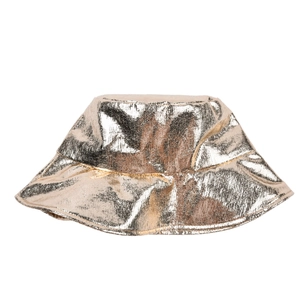 Fashionable metallic gold bucket hat with crinkle texture for outdoor street style