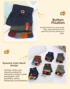Detailansicht der Strickhandschuhe mit Holzknopffunktion und umklappbarem Design