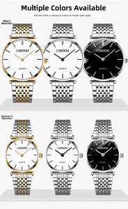 Collection of ultra-thin CHENXI quartz watches in silver and gold-tone stainless steel