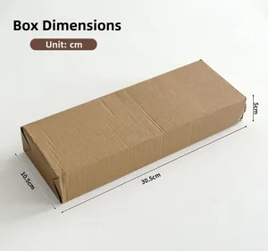 Brown corrugated cardboard packaging box dimensions 30.5x10.5x5 cm on white background