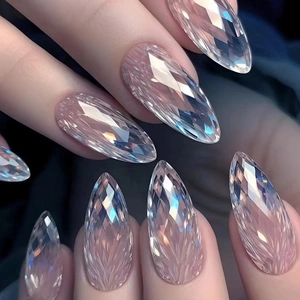 Blaue Katzenauge Künstliche Fingernägel Glitzernd Eis Transparent ABS Kunststoff Kunstnägel Für Frauen Elegante Maniküre