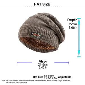 Size chart showing 22cm depth and 54-60cm circumference for men's knit beanie hat