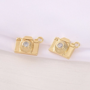 Golden camera charm with sparkling cubic zirconia inlay for DIY necklace and bracelet