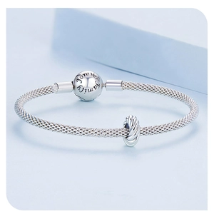Detailed macro view of S925 silver mesh bracelet featuring an engraved Forever Family clasp