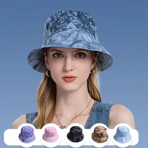 Women Cotton Tie Dye Bucket Hat Adjustable Foldable UV Protection Summer Sun Cap Casual Outdoor Travel Beach Fashion