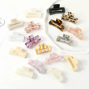 Selection of chic square acetate hair claws in tortoise shell and marble patterns