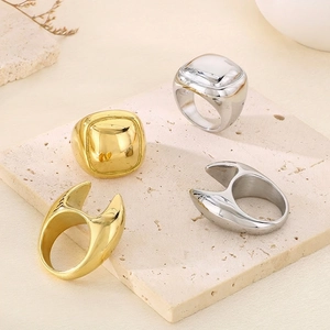 Geometric Square Stainless Steel Ring 18K Gold Plated Chunky Irregular Minimalist Jewelry For Men Women