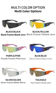 Six colors of futuristic rimless sports sunglasses with colorful mirrored lenses