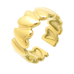 Bague ouverte en acier inoxydable plaqué or 18k avec motif cœur et fini poli