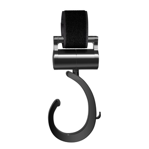 Universal electric bike metal hook with durable black nylon strap on white background