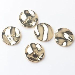 Golden round alloy pendant charms with things to come engraving for DIY jewelry making