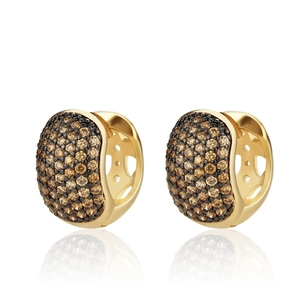 Gold-plated U-shaped huggie earrings with brown and black pave zircon heart cut-outs