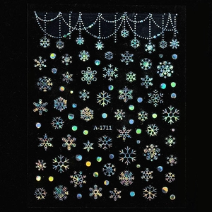 Holographic laser Christmas snowflake nail stickers with festive string lights, model A-1711