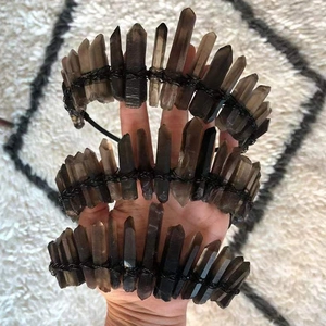 Handcrafted Raw Smoky Quartz Crystal Crown Headband Goth Bohemian Style Party Festival Dark Brown Natural Stone Headpiece
