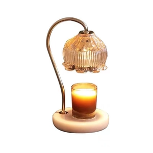 Modern marble candle warmer lamp with flower glass shade and adjustable warm light