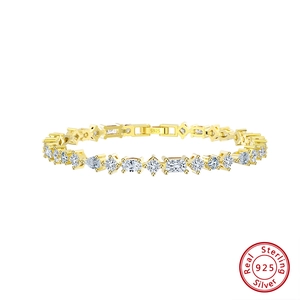 Elegant gold plated S925 silver tennis bracelet with multi-shape sparkling zircons