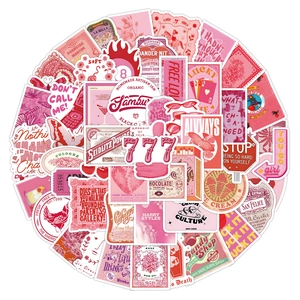 Pink vintage aesthetic stickers collection for DIY decor with diverse retro illustrations
