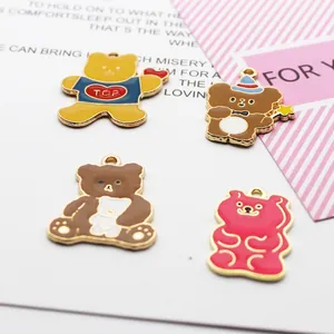 Cute cartoon enamel bear alloy pendants in four styles for DIY jewelry making and crafts