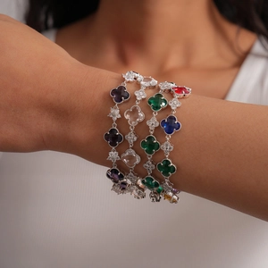 Bracelet Trèfle À Quatre Feuilles En Cuivre Avec Zircon Et Verre Bijoux De Charme De Fleur Pour Femmes
