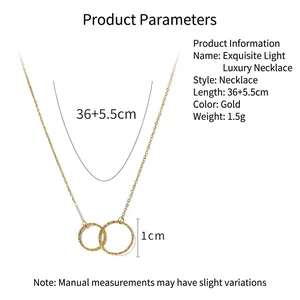 Gold double-ring titanium necklace for women with 36+5.5cm chain and 1cm pendant