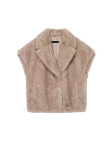 Gilet élégant en fausse fourrure vieux rose avec col texturé, veste sans manches en peluche chic