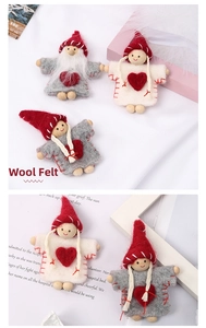 Handmade wool felt Christmas gnomes with wooden beads for festive tree decorations