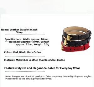 10mm wide red and black microfiber leather bracelet strap with stainless steel buckle detail