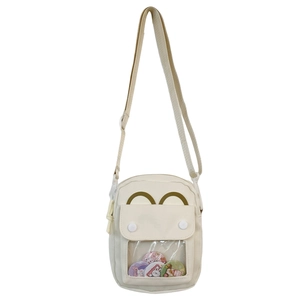 Off-white canvas ita bag with transparent PVC window and adjustable shoulder strap