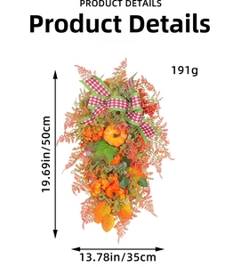 Detailed view of autumn swag dimensions 50x35cm featuring pumpkins and berries