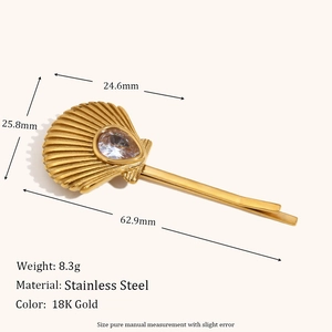 Dimensions détaillées de la pince à cheveux en acier doré 18K avec pierre en goutte