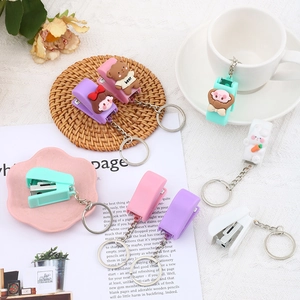Cute cartoon mini stapler keychain set in macaron colors for students stationery