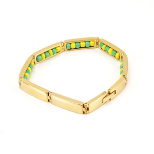 18K gold plated stainless steel bead bracelet with alternating yellow and green round beads