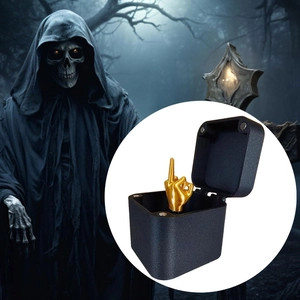 Creative black Middle Finger in a Box prank toy with gold gesture figure inside