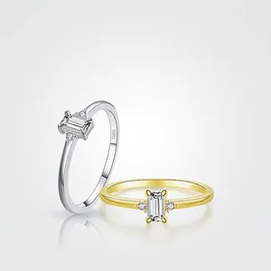 925 Sterling Silver Ring Minimalist Emerald Cut Rectangular Zircon Geometric Fashion Jewelry For Women