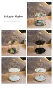 Close-up of birdcage double-layer cosmetic rack with five marble texture plate options