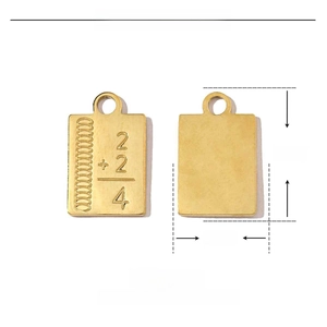 Macro view of golden stainless steel math formula pendant with dimensions 17x10mm