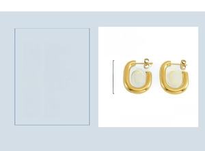 Macro detail of 18k gold plated U-shaped stainless steel earrings with 25x18mm size