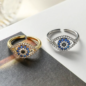 Evil Eye Open Ring Copper Zirconia Adjustable Bohemian Vintage Jewelry For Women Gold And Silver Plated