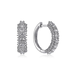 Sparkling pave-set hoop earrings in silver finish with multi-row bright white stones