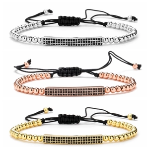 Bracelet de Perles en Cuivre Style Western pour Femmes Hommes Bracelet Corde Tressée Réglable Or Argent Strass Bijoux