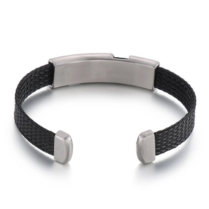 Men's titanium steel cable cuff bracelet featuring a minimalist star design and matte finish