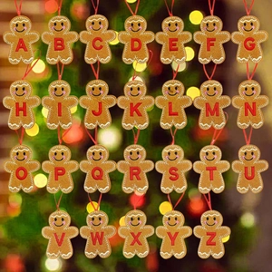 Gingerbread Man Alphabet Hanging Ornament Felt Fabric Embroidered Initial Letter Christmas Tree Decoration Holiday Gift