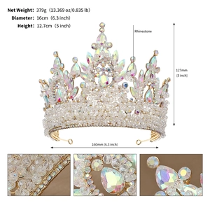 Detailed size specifications for Baroque crown with pink and AB crystals in 16cm diameter