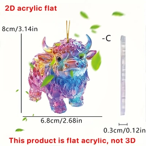 Detail showing 0.3cm thickness of a 2D acrylic bull pendant with colorful crystal texture